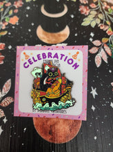 Load image into Gallery viewer, "Pirate Pupkins" Glow-In-The-Dark Celebration Collection Honey and Hambo Enamel Pin by Scribble Creatures