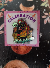 Load image into Gallery viewer, "Pirate Pupkins" Glow-In-The-Dark Celebration Collection Honey and Hambo Enamel Pin by Scribble Creatures