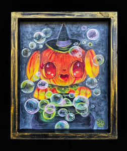 "Cauldron Casting" framed original wooden painting by Scribble Creatures