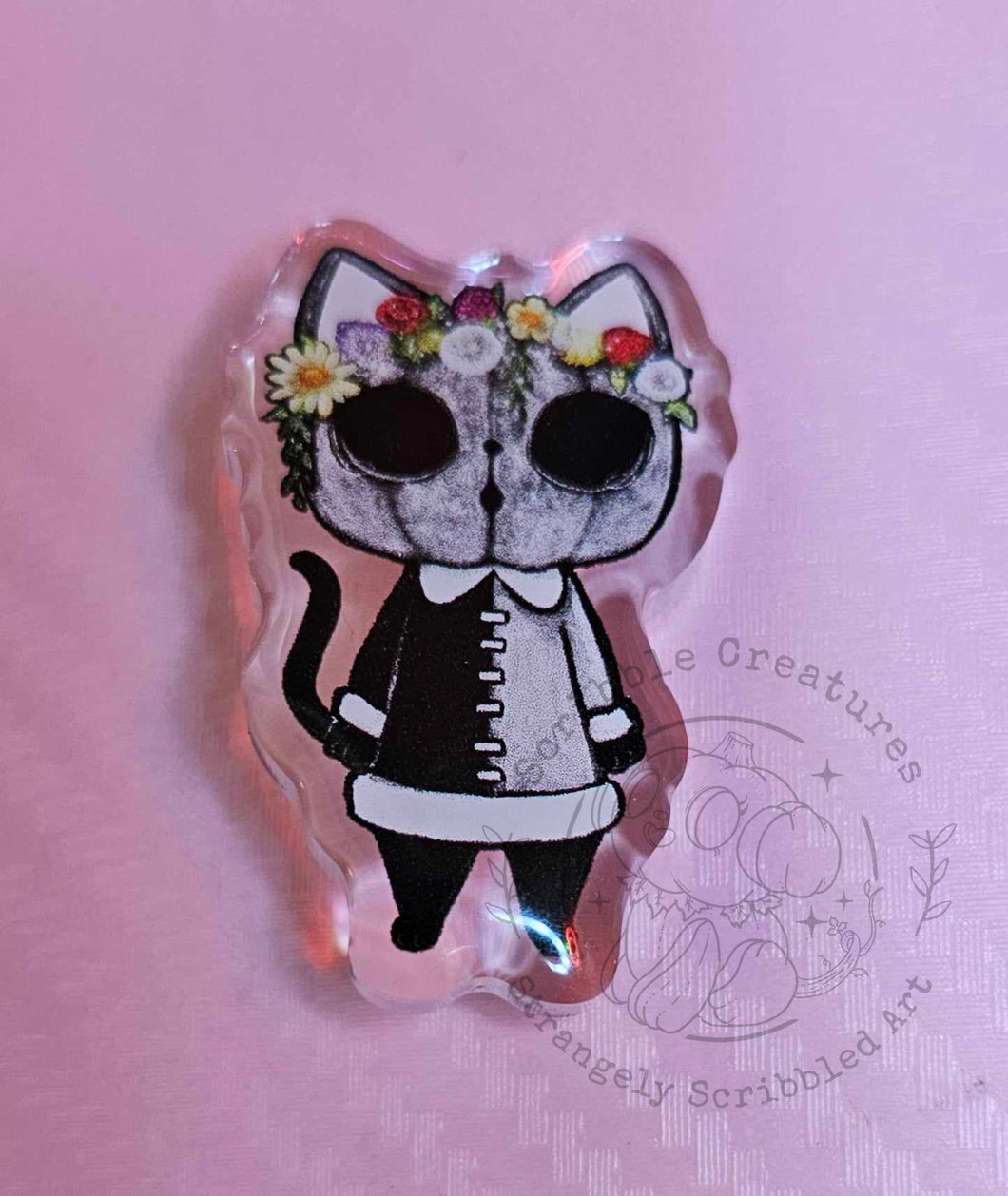 Flower Crown Kitty Acrylic Pin by Scribble Creatures