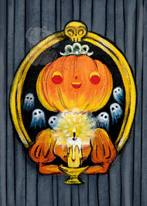 "Candle Pumpkin Girl" Original Fine Art Print by Scribble Creatures