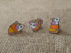 Thistle, Sage and Thyme Candy Corn Rat mini Pin Trio Original Character Hard Enamel Pin by Scribble Creatures