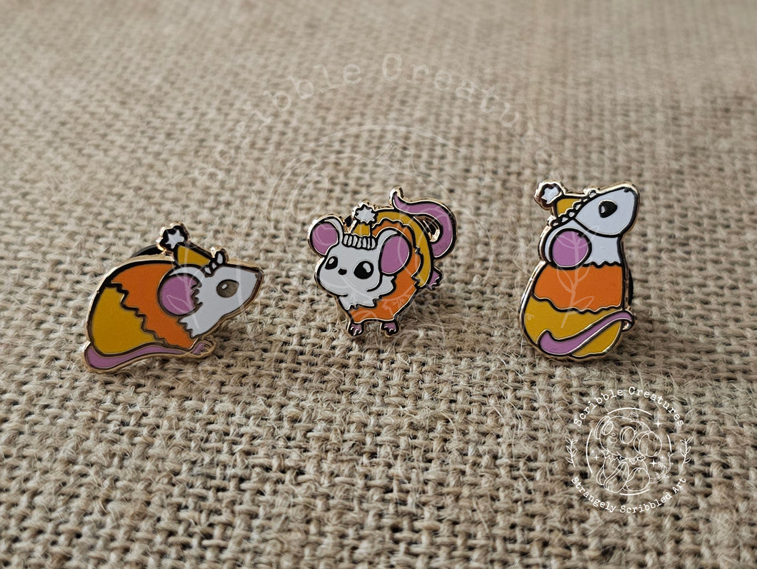 Thistle, Sage and Thyme Candy Corn Rat mini Pin Trio Original Character Hard Enamel Pin by Scribble Creatures