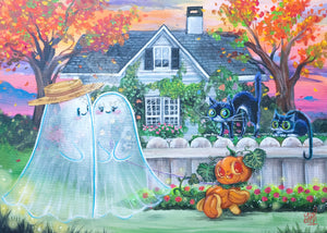 "Ghost Family Ooting" Original Fine Art Print by Scribble Creatures