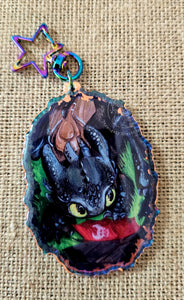 Hiccup's Scribble Toothless Dragon Rainbow Mirror Acrylic Charm by Scribble Creatures
