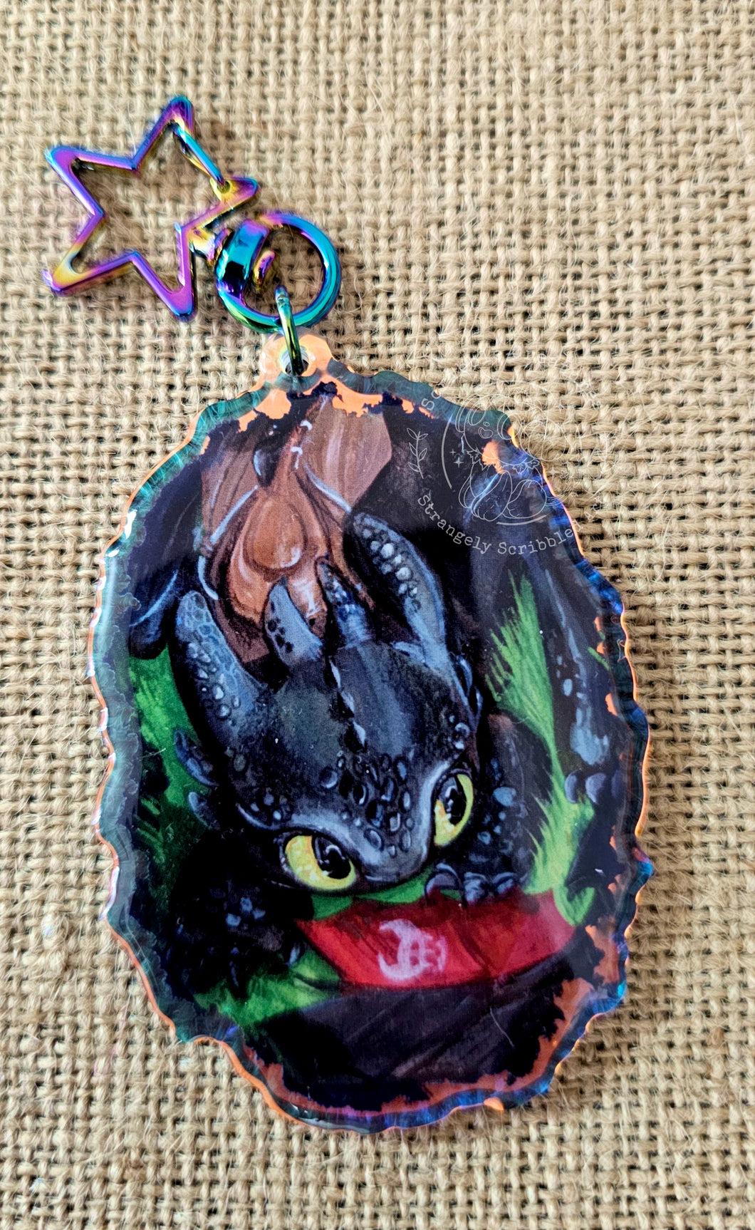 Hiccup's Scribble Toothless Dragon Rainbow Mirror Acrylic Charm by Scribble Creatures