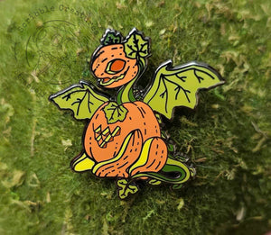 "Dra-gourd" Pumpkin Dragon Enamel Pin by Scribble Creatures