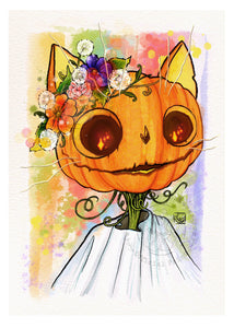 "Pup-kin Kitty" Original Fine Art Print by Scribble Creatures