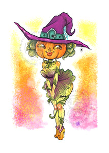 "Pumpkin Pinup" Original Fine Art Print by Scribble Creatures