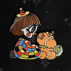 "Puppy Love" Clown Girl Original Character Hard Enamel Pin by Scribble Creatures