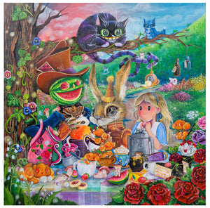 "Par-Tea Time" Original Alice in Wonderland 48" x 48" Canvas Acrylic Painting by Scribble Creatures