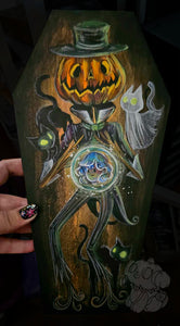 "Pumpkin Man" original acrylic wooden painting by Scribble Creatures