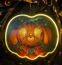 Load image into Gallery viewer, "Honey Lantern" - Light Up wooden pumpkin canvas original character painting by Scribble Creatures
