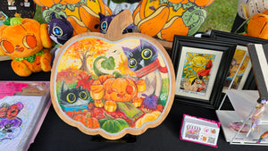 "Fall Festival" original acrylic light-up wooden painting by Scribble Creatures