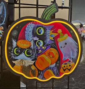 "Trick or Treating II" original acrylic light-up wooden painting by Scribble Creatures