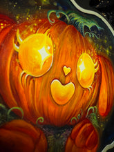 Load image into Gallery viewer, "Honey Lantern" - Light Up wooden pumpkin canvas original character painting by Scribble Creatures
