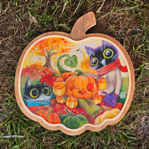 "Fall Festival" original acrylic light-up wooden painting by Scribble Creatures