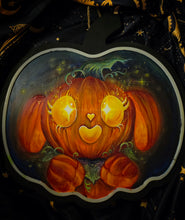 Load image into Gallery viewer, "Honey Lantern" - Light Up wooden pumpkin canvas original character painting by Scribble Creatures
