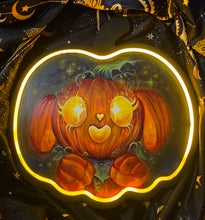 Load image into Gallery viewer, "Honey Lantern" - Light Up wooden pumpkin canvas original character painting by Scribble Creatures
