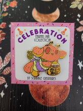 Load image into Gallery viewer, &quot;Honey Bee&quot;Celebration Collection Honey and Hambo Enamel Pin by Scribble Creatures
