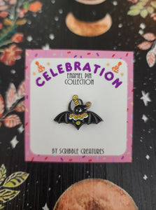 "Party Bat" Celebration Collection Enamel Pin by Scribble Creatures