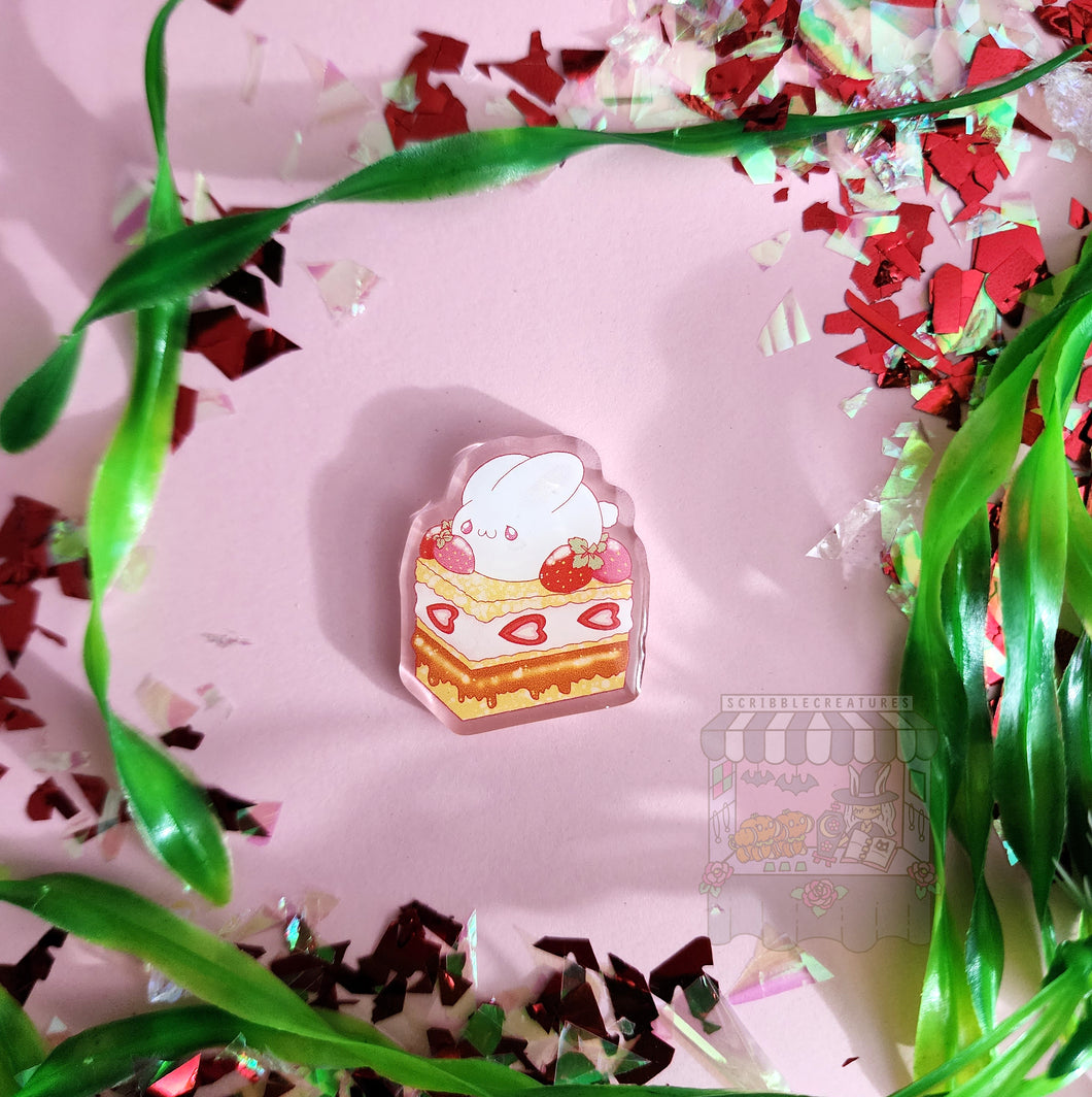 Bunny Cake Acrylic Pin by Scribble Creatures