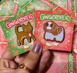 Gingerbread Cookie Honey & Hambo Enamel Pins by Scribble Creatures